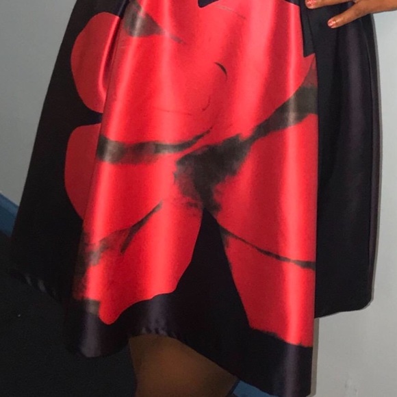 Plus/Regular Satin Feel Navy Floral A Line Dress - Picture 6 of 8